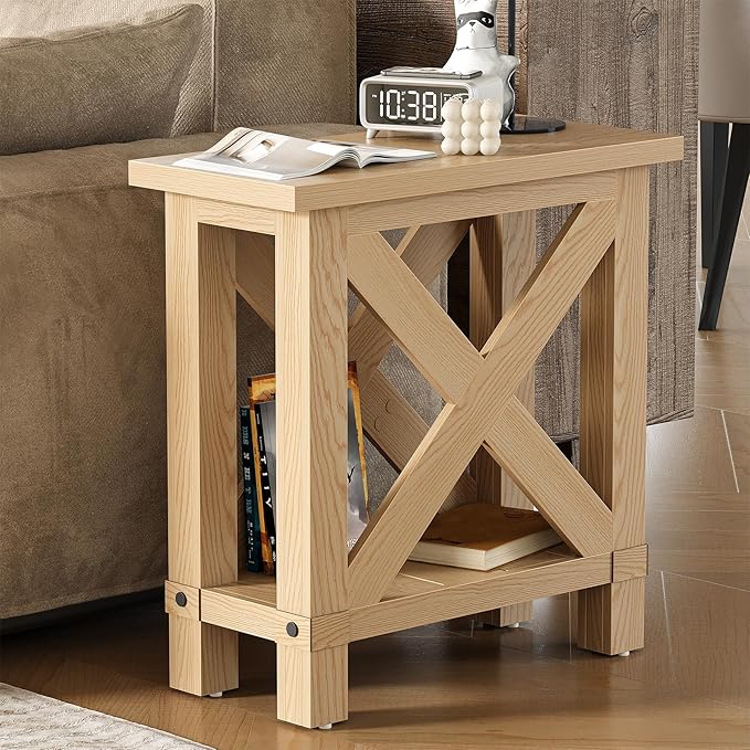 LITTLE TREE Farmhouse Side Table Set of 2, Narrow End Table - Image 2