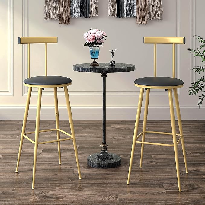 Bar Stools, Bar Chairs with Backrest and Footrest, Industrial Counter Stools - Image 4