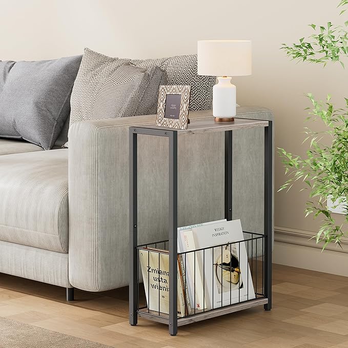 Narrow Side Table with Magazine Holder, Skinny End Table Perfect - Image 2