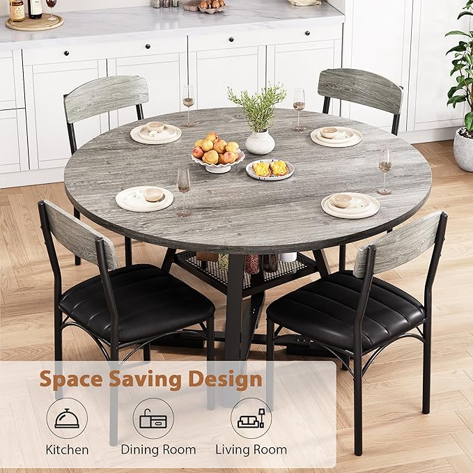 Round Dining Table Set for 4, Kitchen Table and Chairs for 4, Circle Table - Image 3