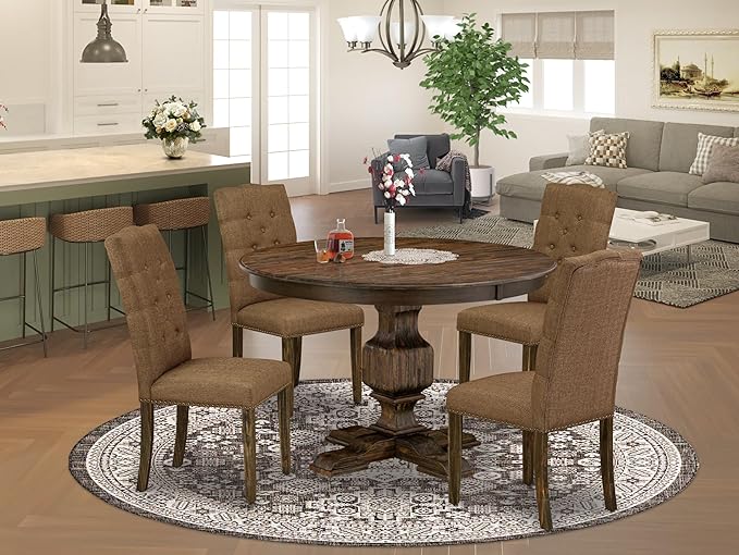 East West Furniture F3EL5-718 5 Piece Modern Dining Table Set Includes a Round - Image 2