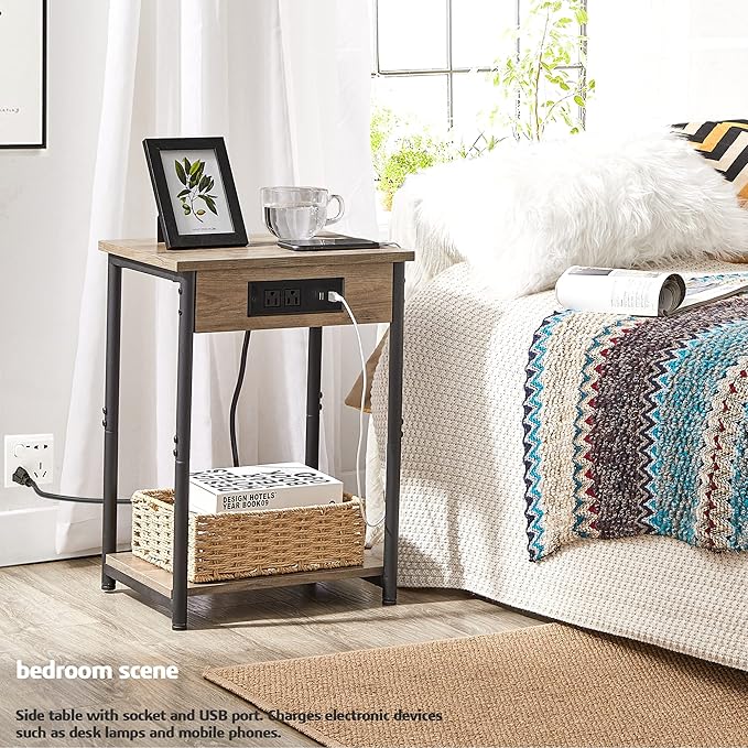 TUTOTAK Small Night Stand with Charging Station, End Table Set of 2, Side Table - Image 2