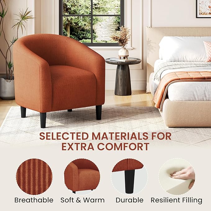 Yaheetech Accent Barrel Chair, Corduroy Fabric Club Chair, Furry Sherpa Elegant - Image 6