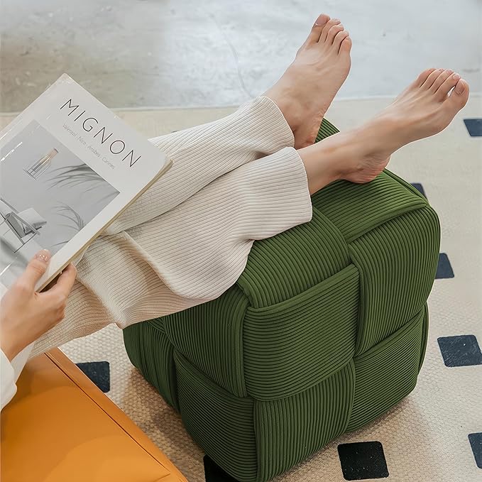 Ottoman Foot Rest Soft and Comfortable Ottoman Square Corduroy Woven Design - Image 5