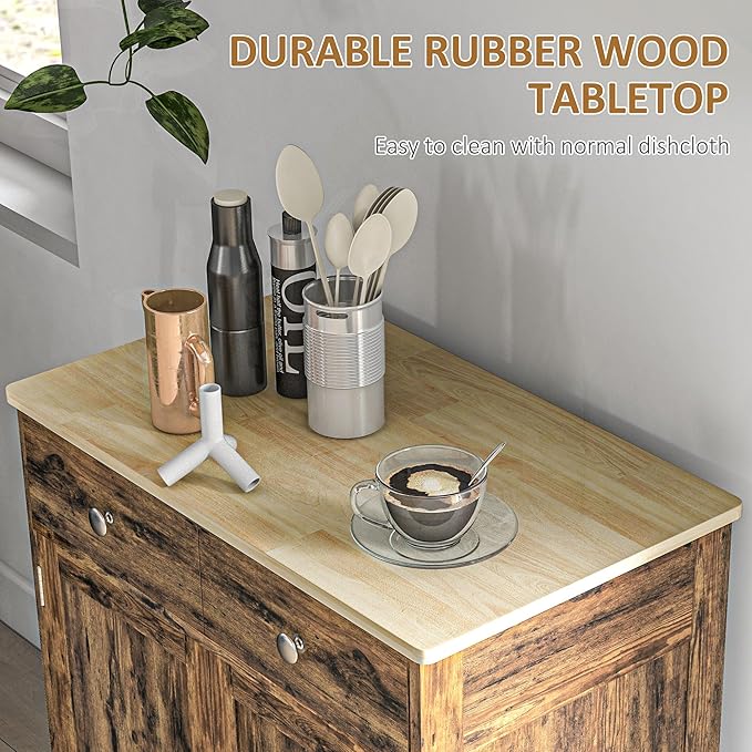 HOMCOM Sideboard with Solid Wood Countertop, Modern Kitchen Storage Cabinet - Image 5