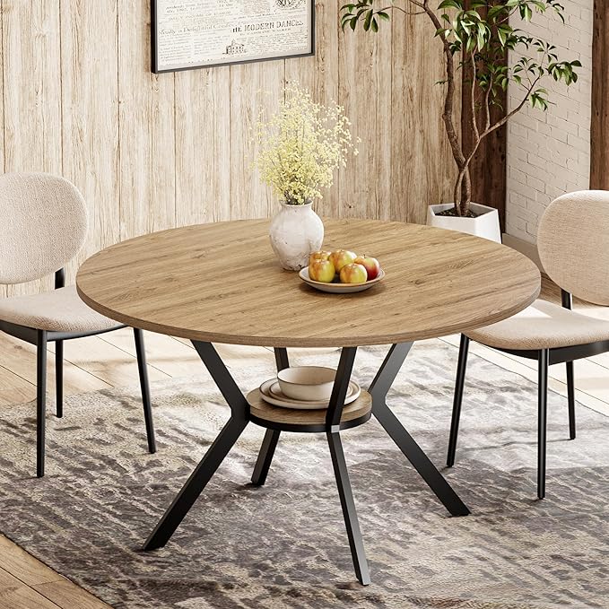 Round Dining Table for 4, 42 Inch Farmhouse Kitchen Table by MECHYIN