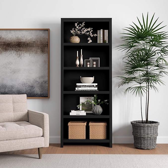 Prepac Moda 5-Tier Tall Wooden Bookcase, Display Cabinet, Bookshelf - Image 2