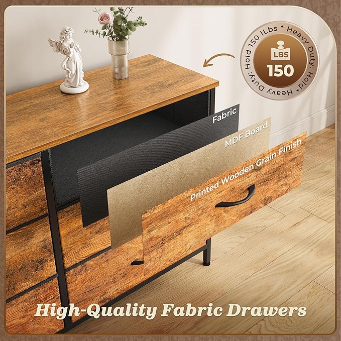 Huuger 70 Inch Dresser for Bedroom, TV Stand for 65, 80 Inch TV, 13 Fabric - Image 8