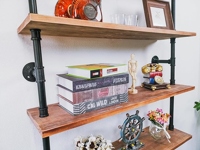 6 Tier Industrial Ladder Pipe Shelf Bookcase, Rustic Wall Mounted Pipe - Image 8