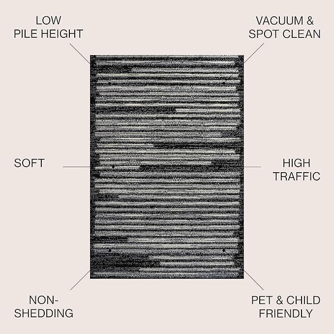 JONATHAN Y Khalil Modern Berber Stripe Black/Cream Indoor Area Rug, Contemporary - Image 2