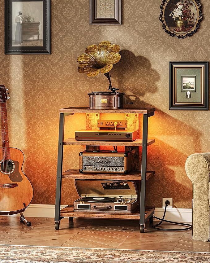 4-Tier AV Media Stand with Wheels, Stereo Stands, Media Console Shelf with - Image 5