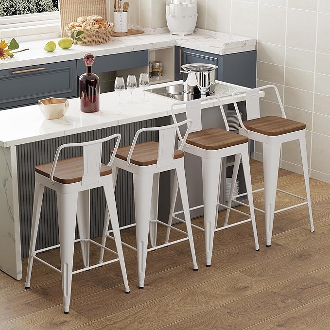 WENTMENT Metal Bar Stools Set of 4 Counter Height Stools Barstools - Image 6