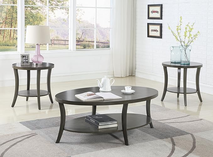 Roundhill Furniture Contemporary Perth Oval Shelf Coffee Table Set by RoundhillFurniture