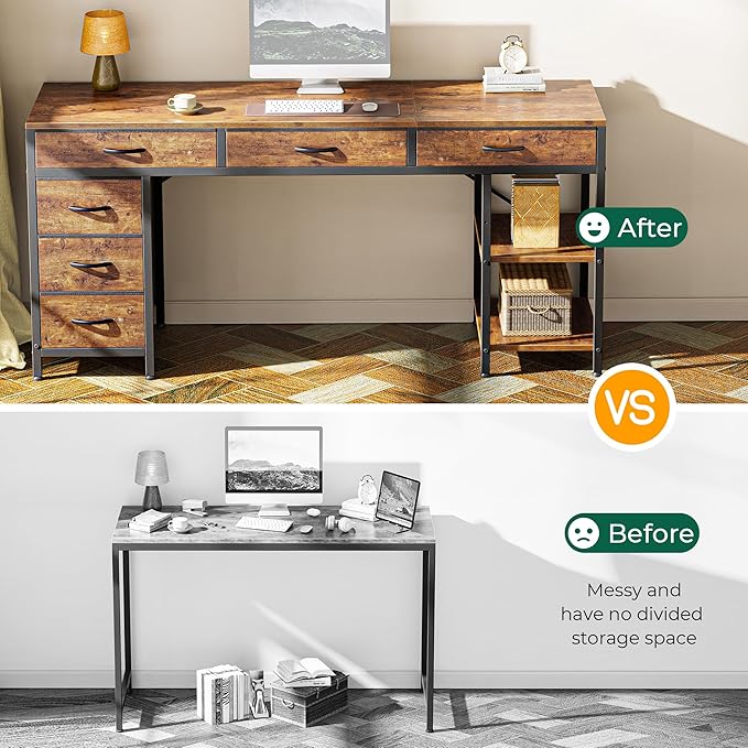 Huuger Computer Desk with 6 Drawers, 63 Inch Office Desk with Shelves, - Image 5