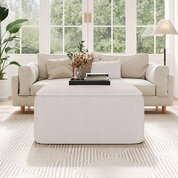 Christopher Knight Home Isa Square Ottoman Footstool, Corduroy Pouf Poufee - Image 4