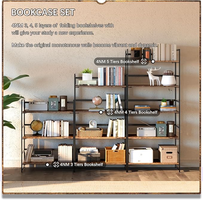 4NM No Assembly 5 Tiers Book Shelves, Living Room, Home Office - Image 5