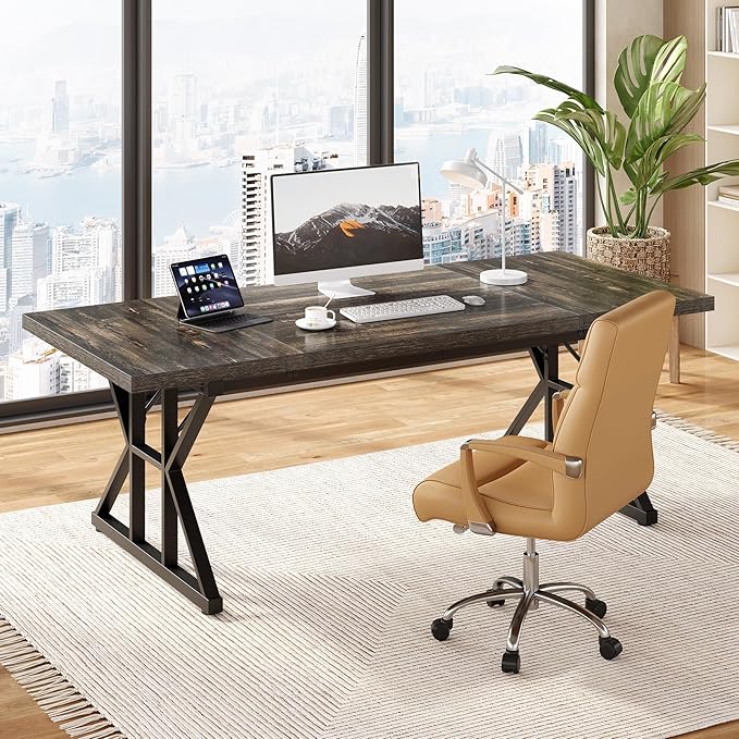LITTLE TREE 70.8-Inch Large Executive Desk, Extra Long Computer Office Desk - Image 2