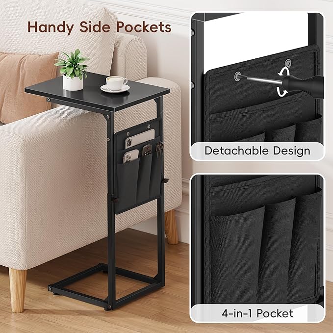 VAGUSICC C Shaped End Table, Adjustable Height Sofa Table Small Couch Side - Image 6