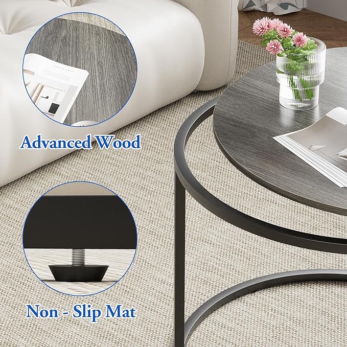 Garden 4 you Nesting Coffee Table, 23.6" Round Coffee Table Set of 2, Wooden - Image 5