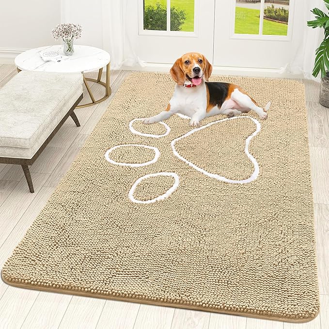 OLANLY Door Mat for Muddy Dog Paws 59x35, Ultra Absorbent Chenille Mud Doormat by OLANLY