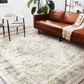 Washable Area Rug 9'x12' Retro Floral Khaki Boho Design Non-Shedding Easy Care by CHAMPLANT