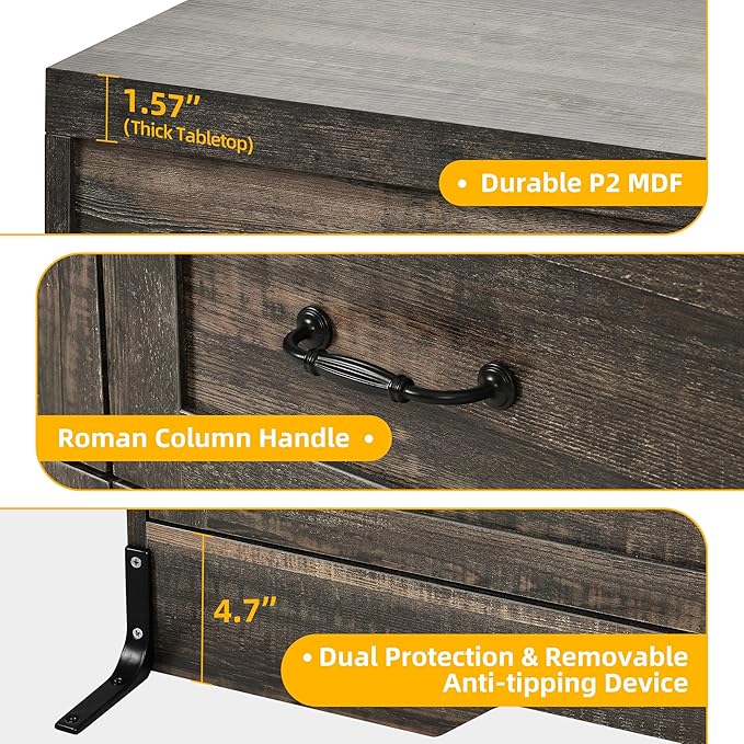 YITAHOME Rustic Oak Drawers TV Stand - Image 5