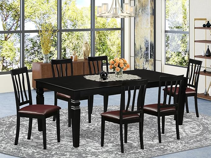 East West Furniture LGAN7-BLK-LC 7 Piece Kitchen Table Set Consist of a - Image 2