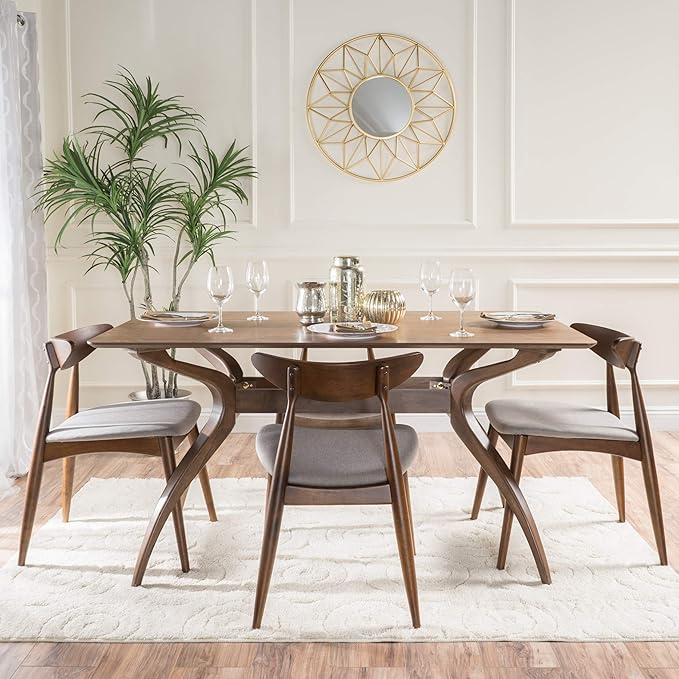 Christopher Knight Home Barron Fabric and Walnut Wood Dining Set, 5-Pcs Set - Image 4