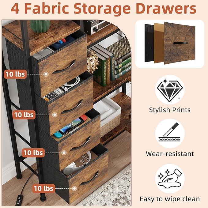Corner Bookshelf with LED Light Strips & 4 Fabric Drawers, 5-Tier Convertible - Image 4