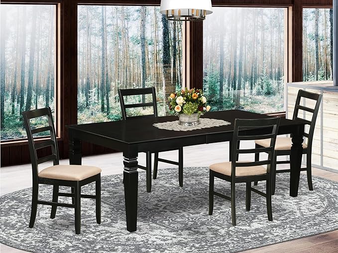 East West Furniture LGPF5-BLK-C 5 Piece Kitchen Table Set Includes a Rectangle - Image 2