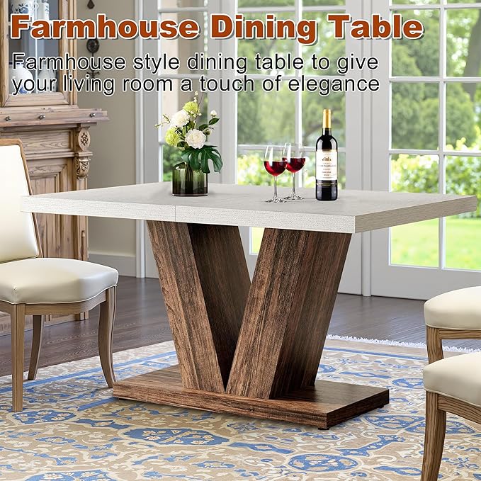 47 Inch Dining Table for 4, Farmhouse Dinner Table Wooden Kitchen Tables - Image 6