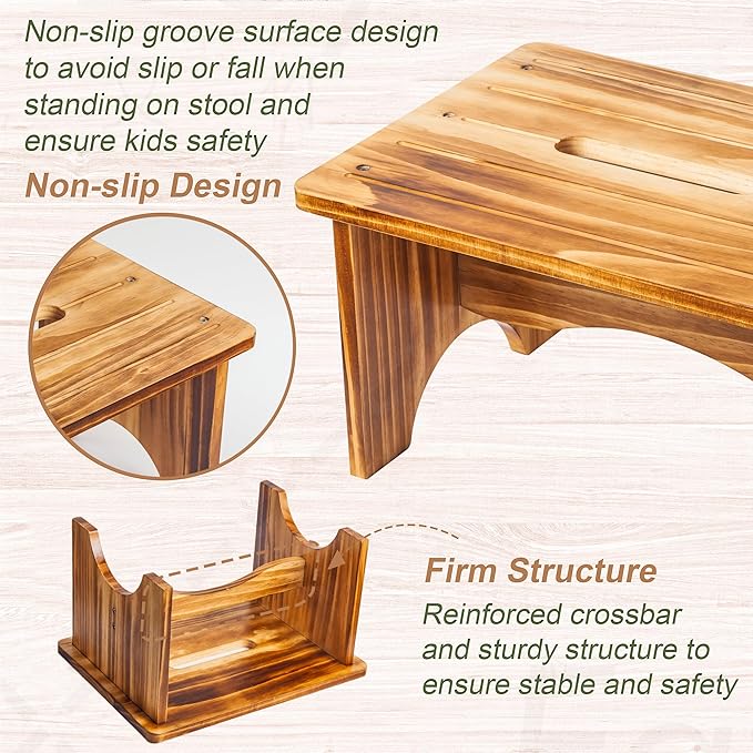 Wooden Step Stool for Adults, Heavy Duty One Step Bedside Stool - Image 3