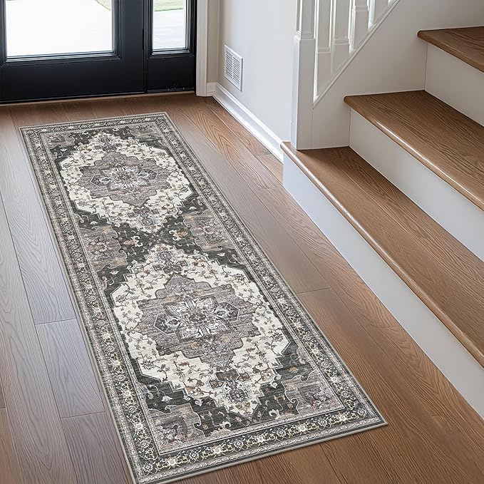 GENIMO 3X8 Hallway Runner Rug, Machine Washable Non Slip Vintage Floral - Image 2