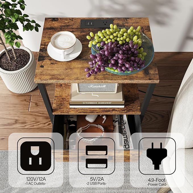 TUTOTAK End Table with Charging Station, Side Table with 2 USB Ports and Outlets - Image 6