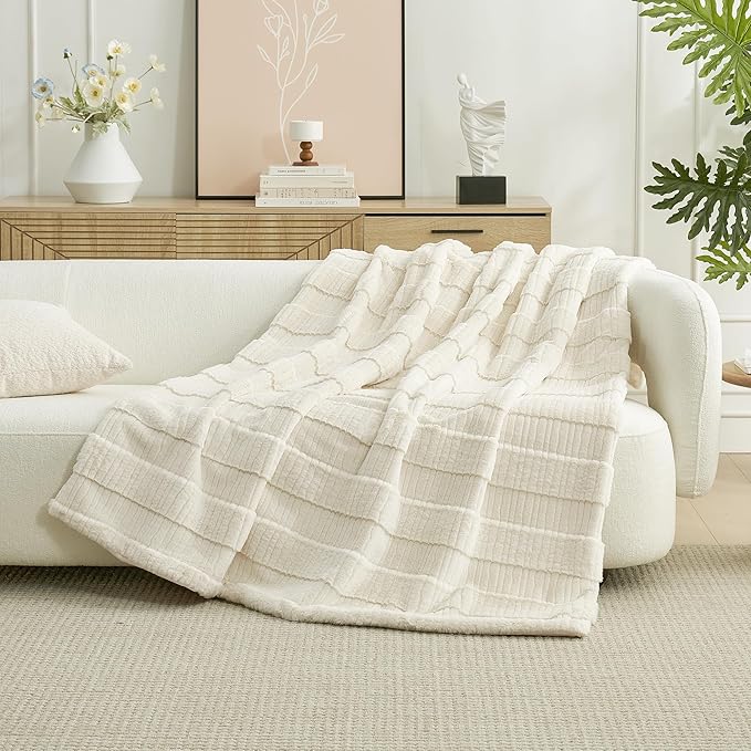 Amélie Home Luxury Striped Faux Fur Throw Blanket - Image 3