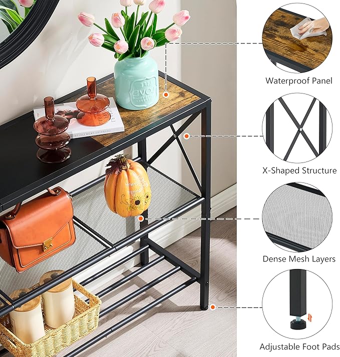 Hoctieon Industrial Console Table, 3 Tier Entryway Table, Hallway Table - Image 8