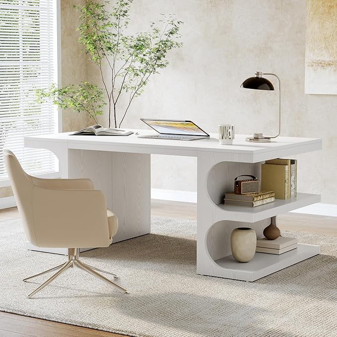 LITTLE TREE 62.2-Inch Executive Desk, Modern Home Office Desks, Office Table - Image 7