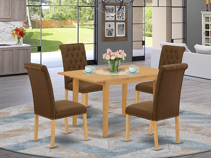 East West Furniture NOBR5-OAK-18 5 Piece Dining Room Table Set Includes a - Image 2