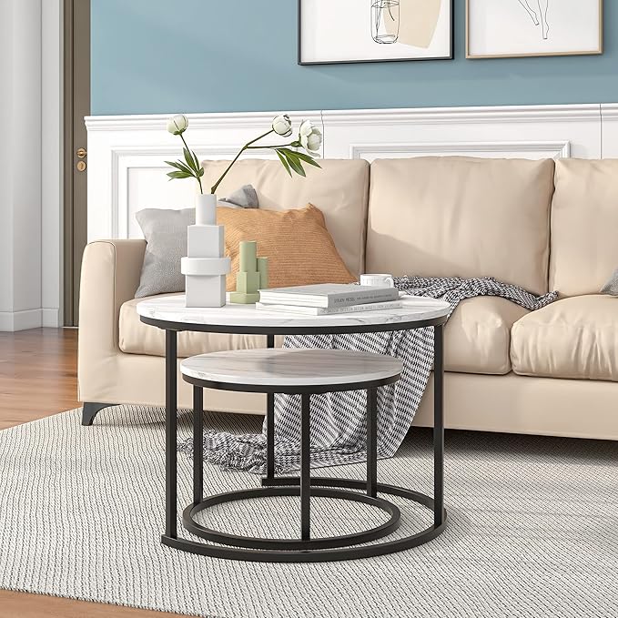 Nesting Round Coffee Table Set of 2 End Tables - Image 4