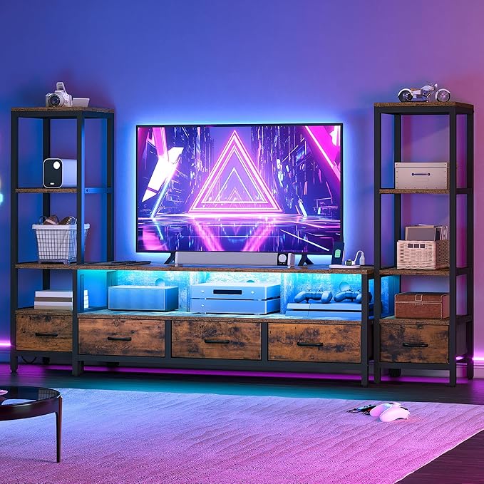 DWVO Entertainment Center with Bookshelves, LED TV Stand - Image 2