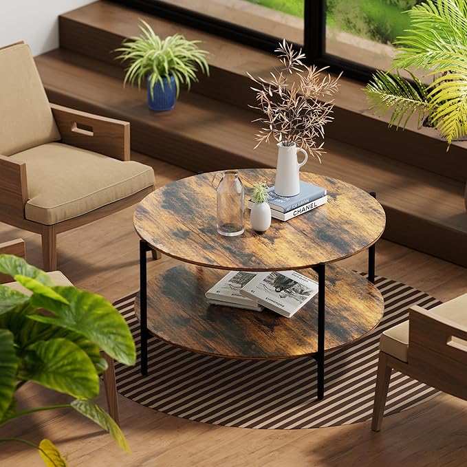 Round Coffee Table, 2-Tier 32.9" Circle Coffee Tables - Image 3