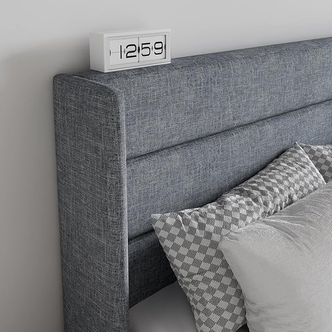 SHA CERLIN Queen Size Lift Up Storage Bed/Modern Wingback Headboard/Upholstered - Image 5