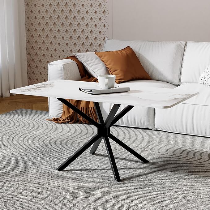 Faux Marble Coffee Table, Rectangle Modern Style Sintered Stone Living Room by NIERN