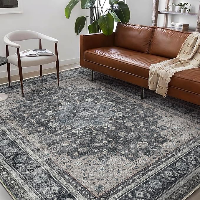 Washable Area Rug 8'x10' Retro Boho Design Non-Shedding Non-Slip Easy Care Ideal by CHAMPLANT