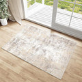 2x3 Washable Area Rug Beige Grey Neutral Abstract Entryway Kitchen Non Slip Low by WondRg