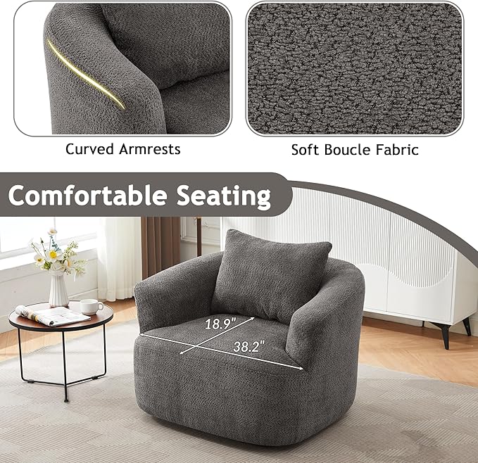 Merax Modern 360° Chenille Swivel Barrel Chair - Image 7