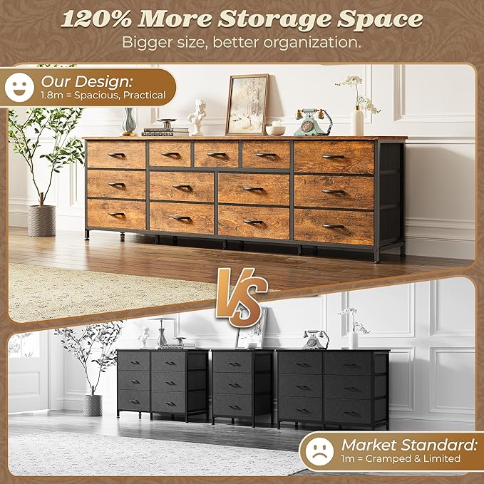 Huuger 70 Inch Dresser for Bedroom, TV Stand for 65, 80 Inch TV, 13 Fabric - Image 6