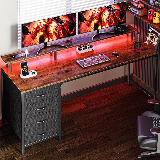 Huuger 63 Inch Rustic Brown Gaming & Office Computer Desk by Huuger
