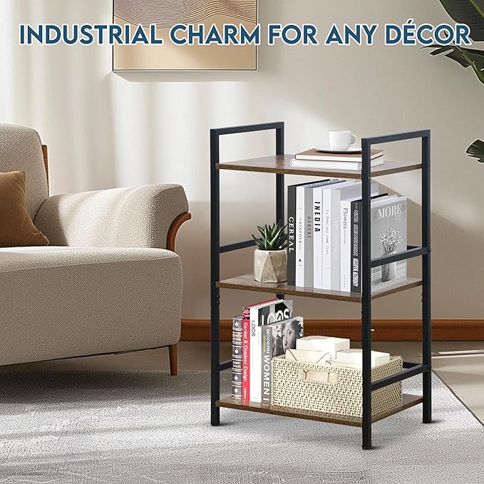 LOFTEY Book Shelf Small Bookshelf, 3 Tier Industrial Short Bookshelf, Metal - Image 7