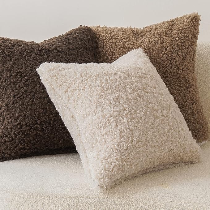 Foindtower 2 Pieces Faux Fur Throw Pillow Cover Decorative Sherpa Pillow Fuzzy - Image 4
